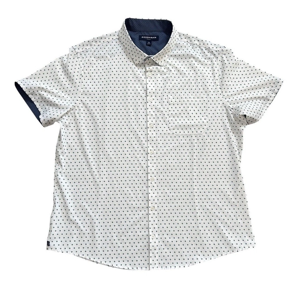 Mizzen Main Leeward Shirt Performance Button Up Men's XXL Trim White Geo Print